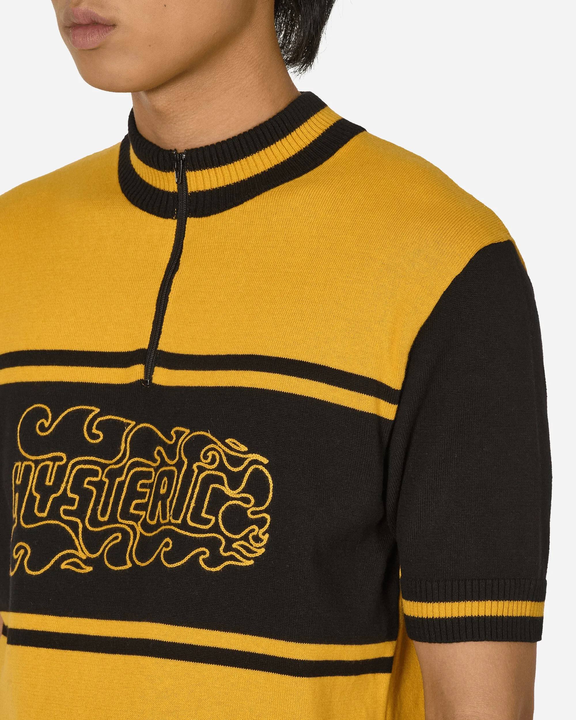 Gelb/Schwarzes Fahrradtrikot mit besticktem Flammen-Logo