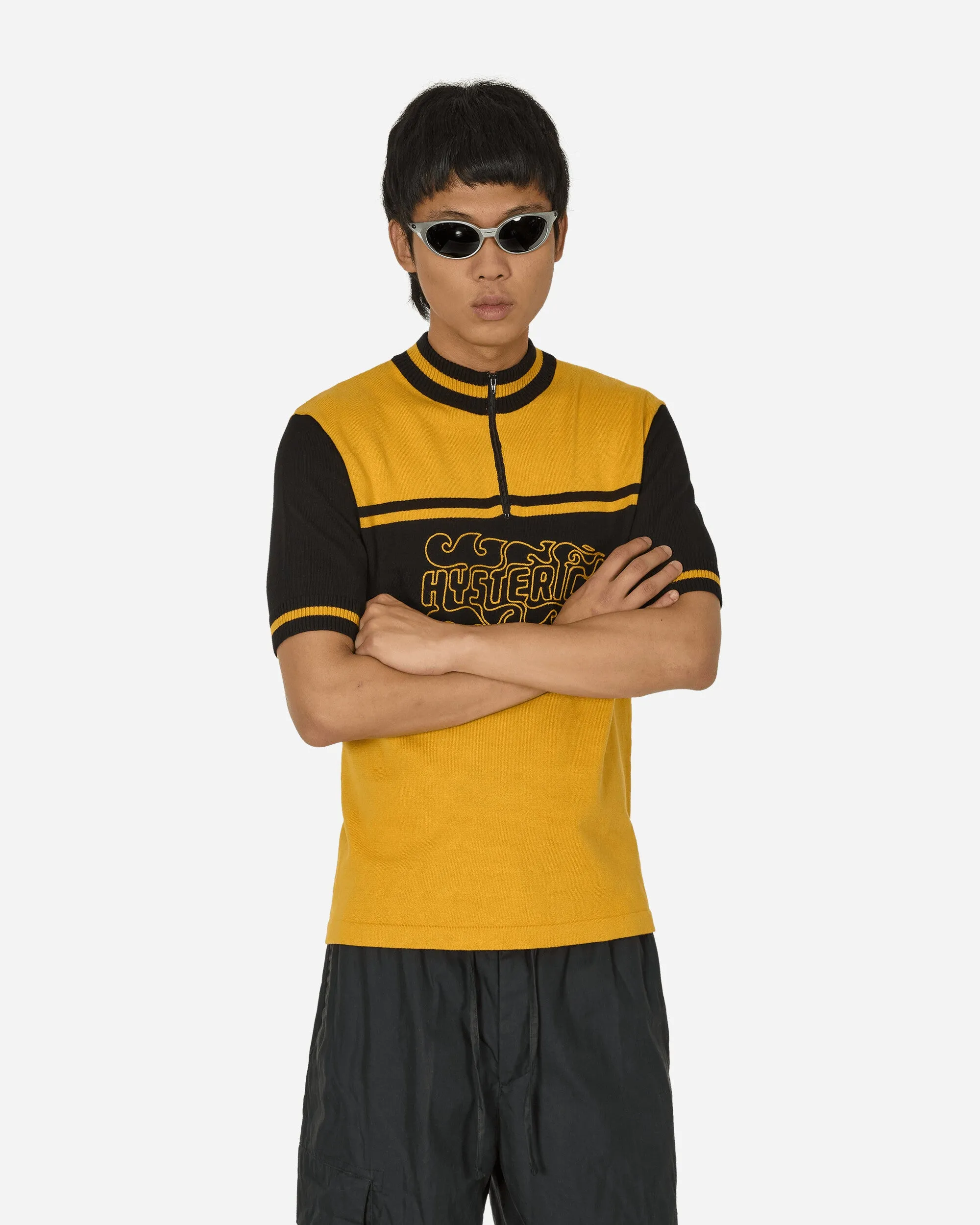 Gelb/Schwarzes Fahrradtrikot mit besticktem Flammen-Logo