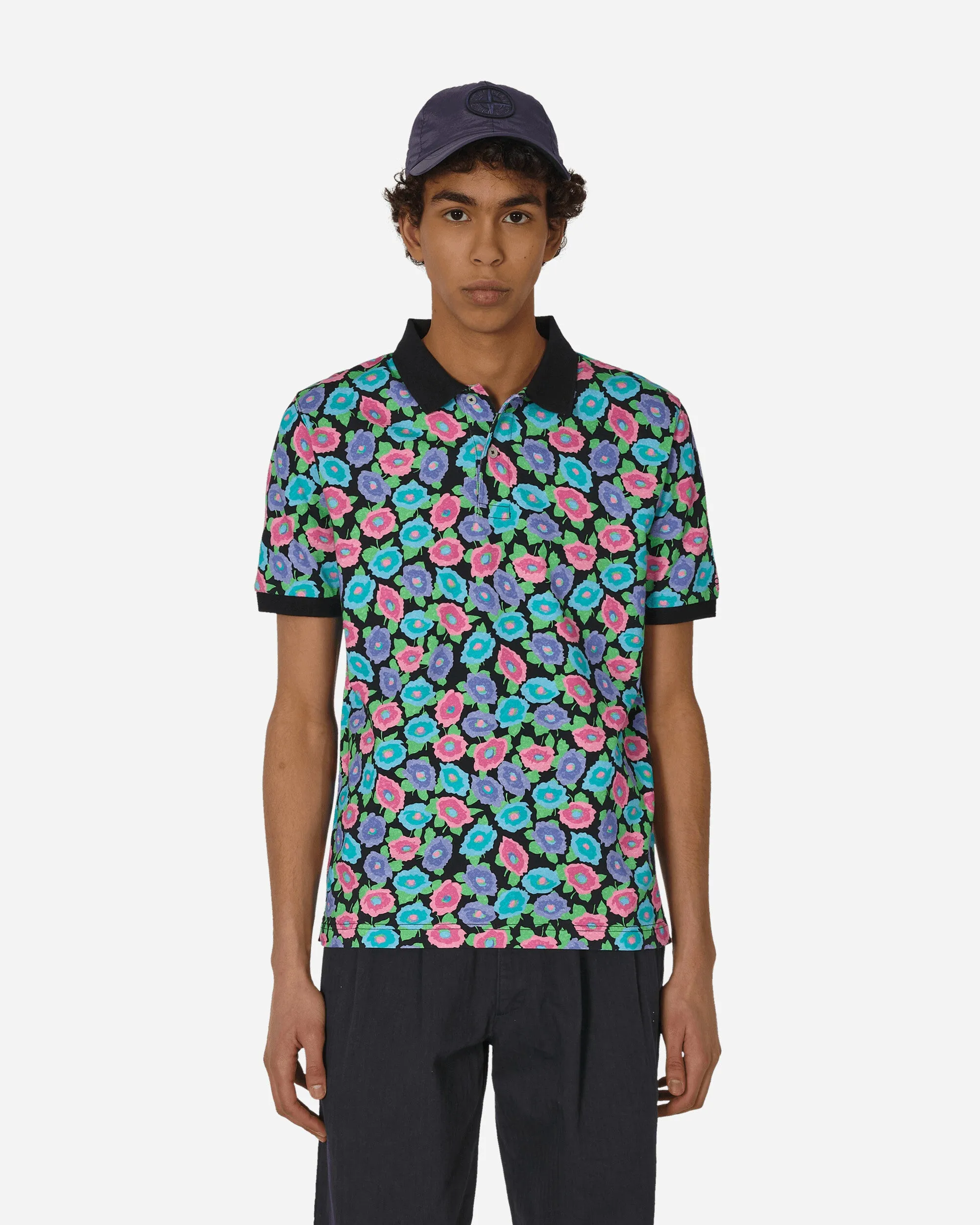 Floral Polo T-Shirt Schwarz