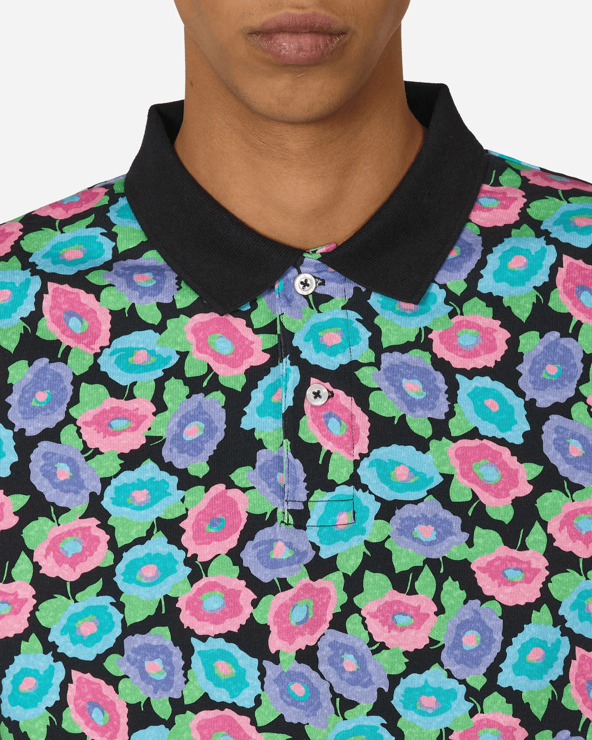 Floral Polo T-Shirt Schwarz