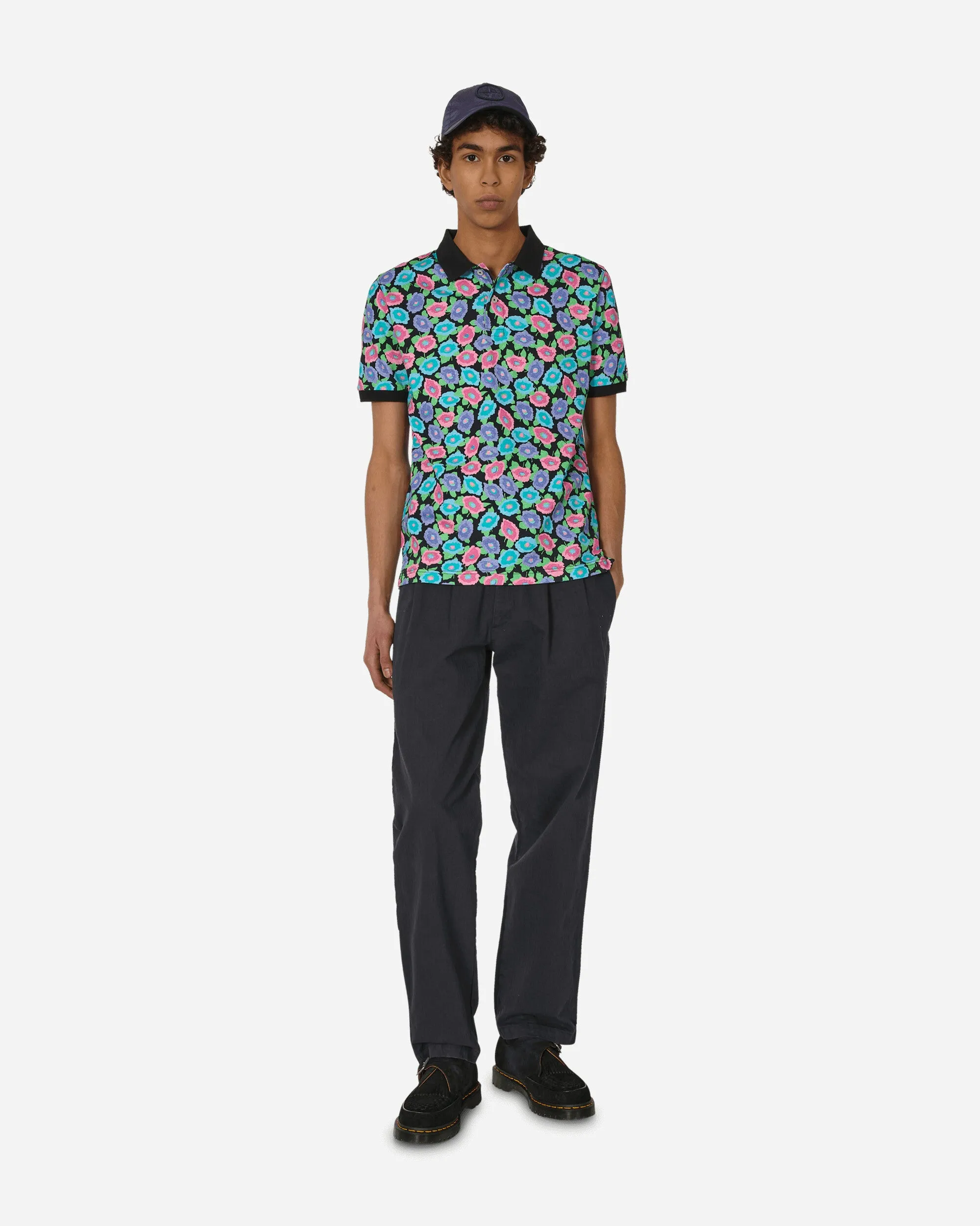 Floral Polo T-Shirt Schwarz