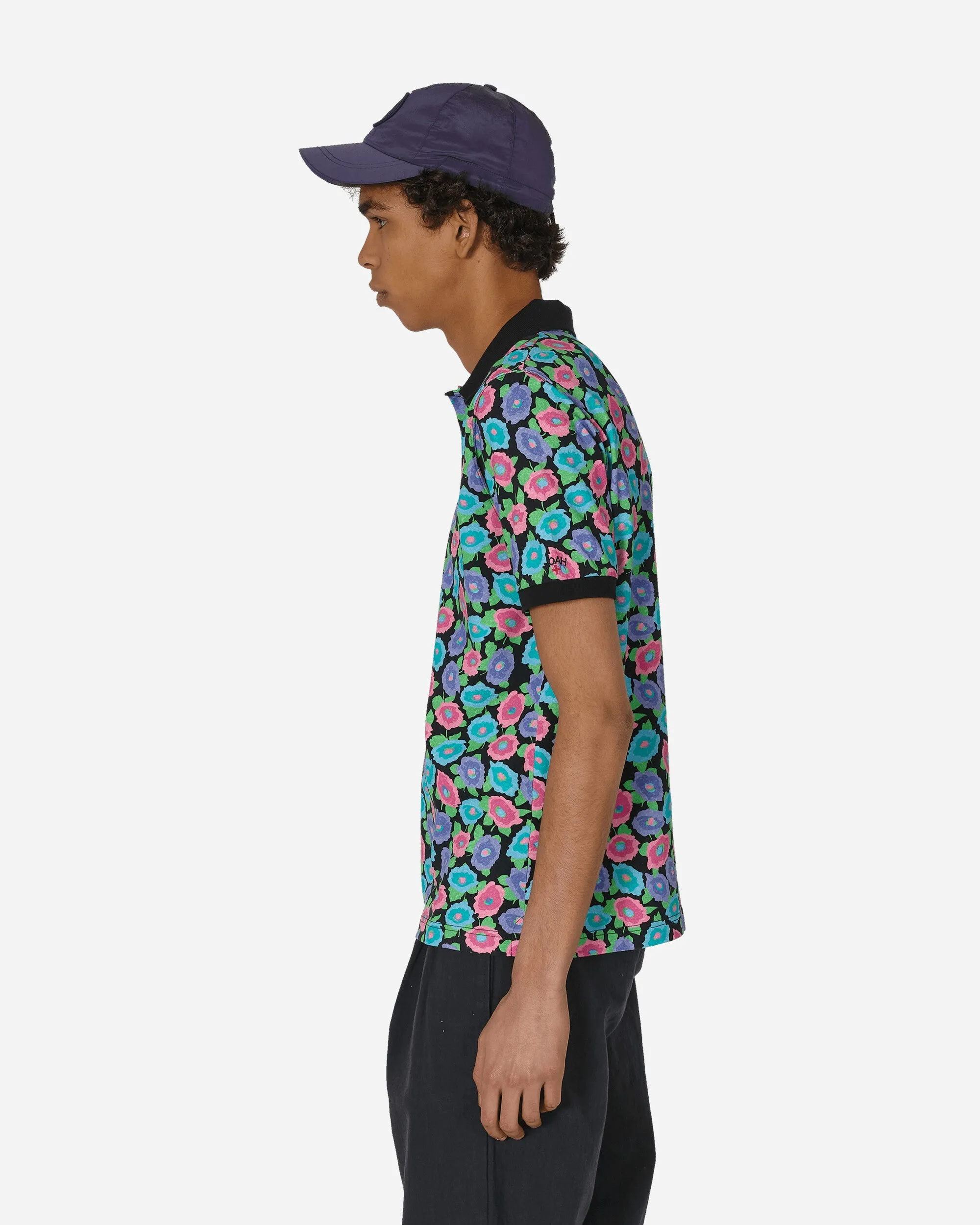 Floral Polo T-Shirt Schwarz