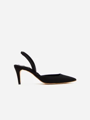 Gabriella Spitzenschuh Vegane Satin Slingback Sandalen | Schwarz