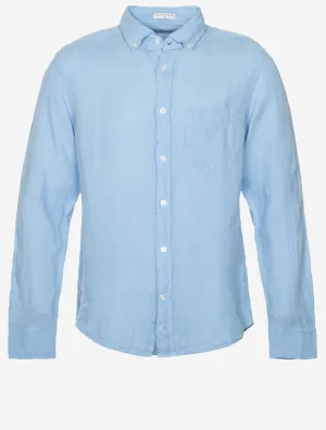 Gefärbtes Leinenhemd Regular Fit Capri-Blau