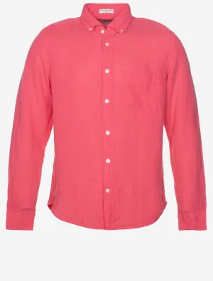 Garngefärbtes Leinenhemd Regular Fit in Wassermelonenrot