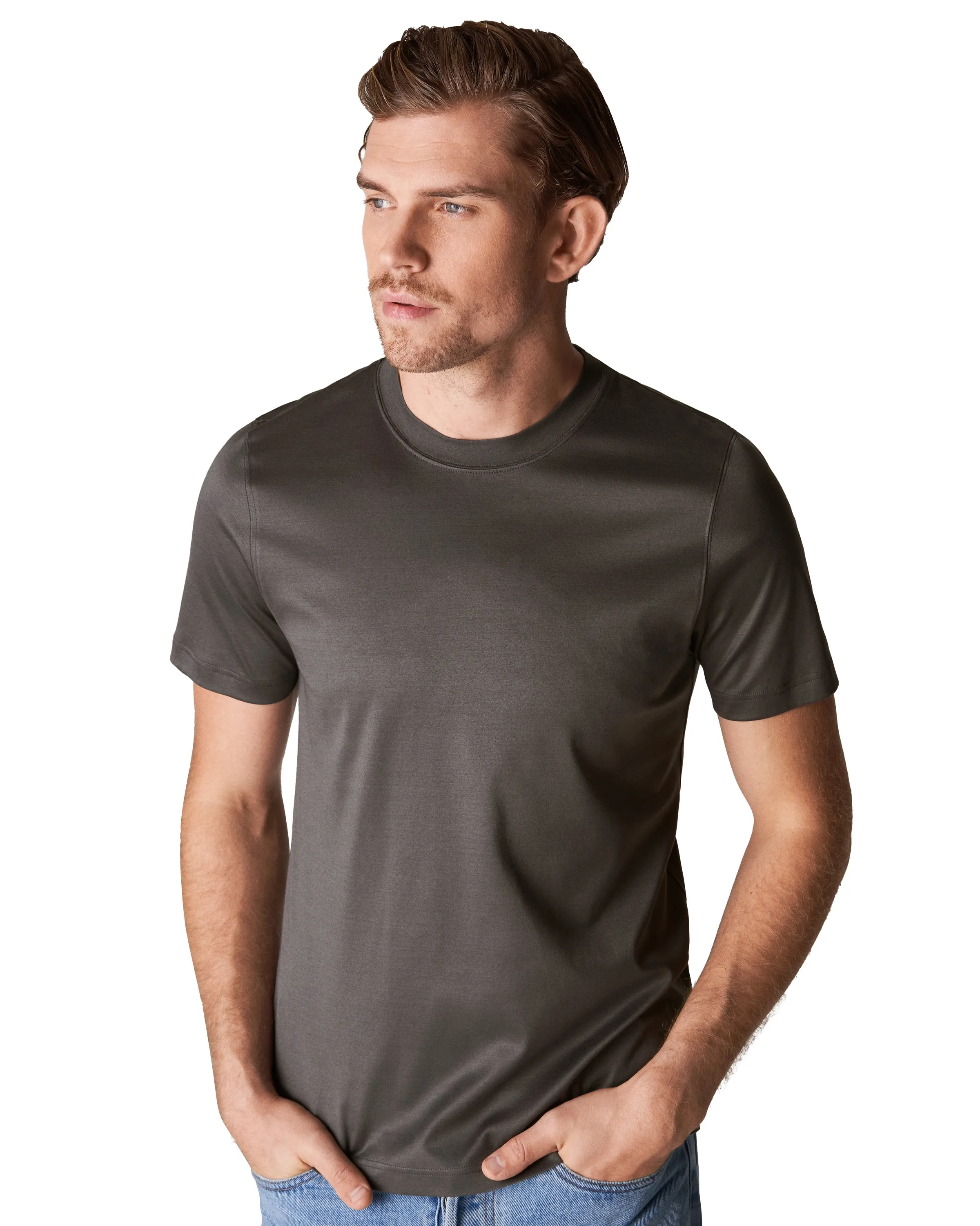 Graues Filo di Scozia Rundhals-T-Shirt