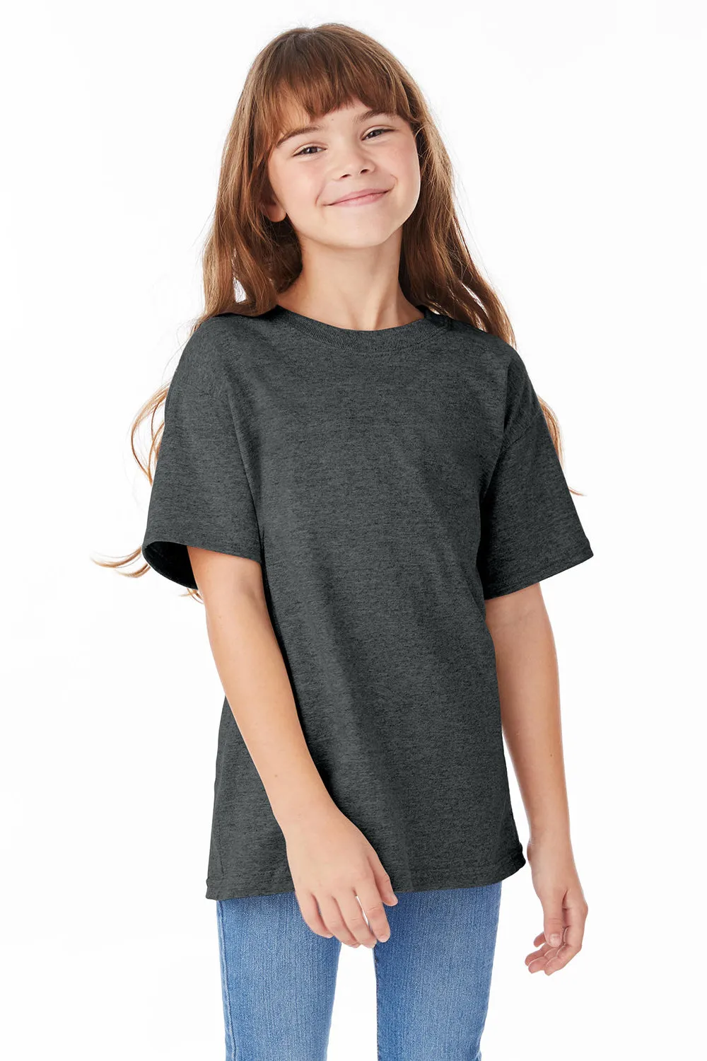 Hanes Youth ComfortSoft Kurzarm Rundhals T-Shirt - Meliertes Anthrazitgrau