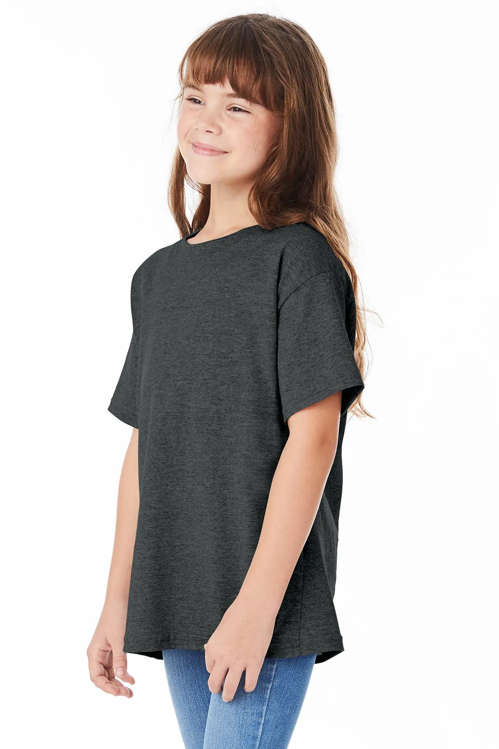 Hanes Youth ComfortSoft Kurzarm Rundhals T-Shirt - Meliertes Anthrazitgrau