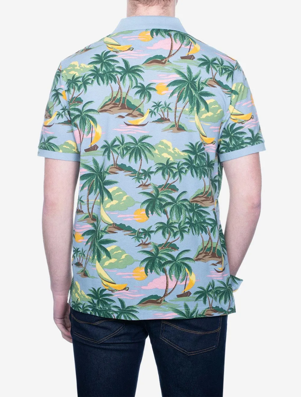 Hawaii-Druck Kurzarm Polo Taubenblau
