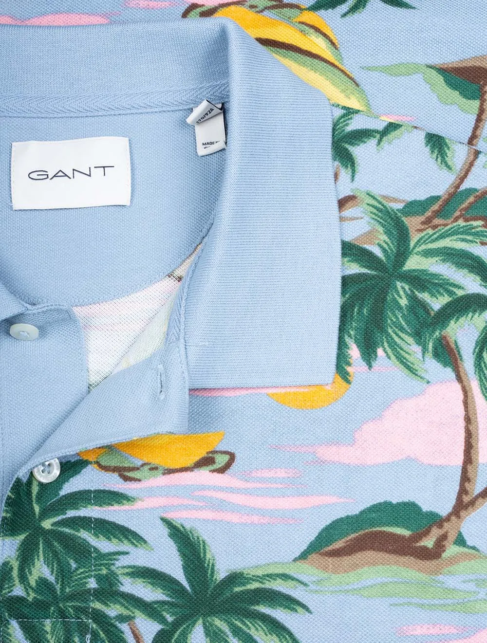 Hawaii-Druck Kurzarm Polo Taubenblau