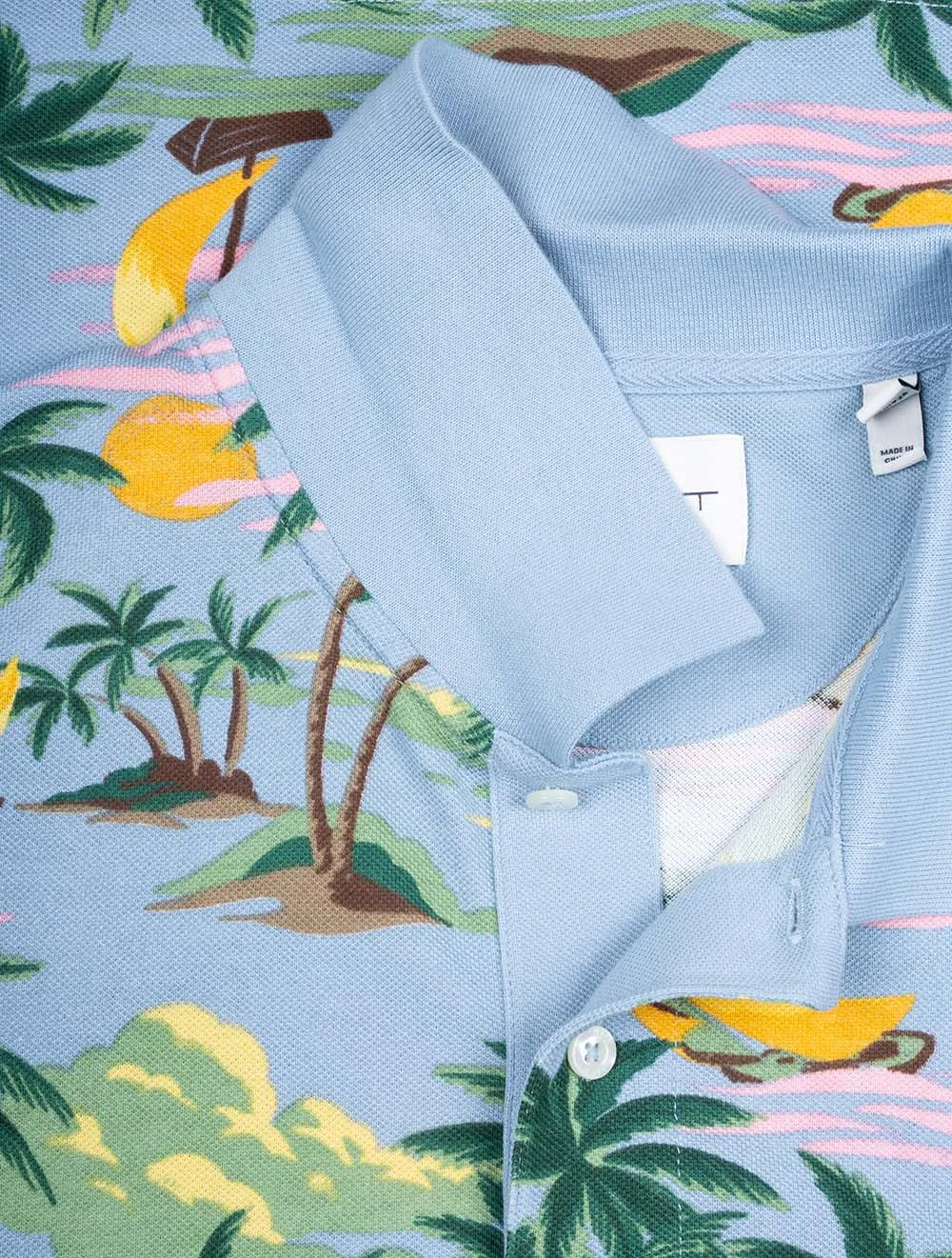 Hawaii-Druck Kurzarm Polo Taubenblau