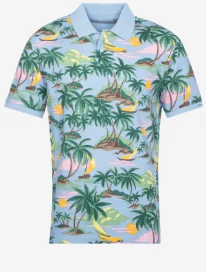 Hawaii-Druck Kurzarm Polo Taubenblau