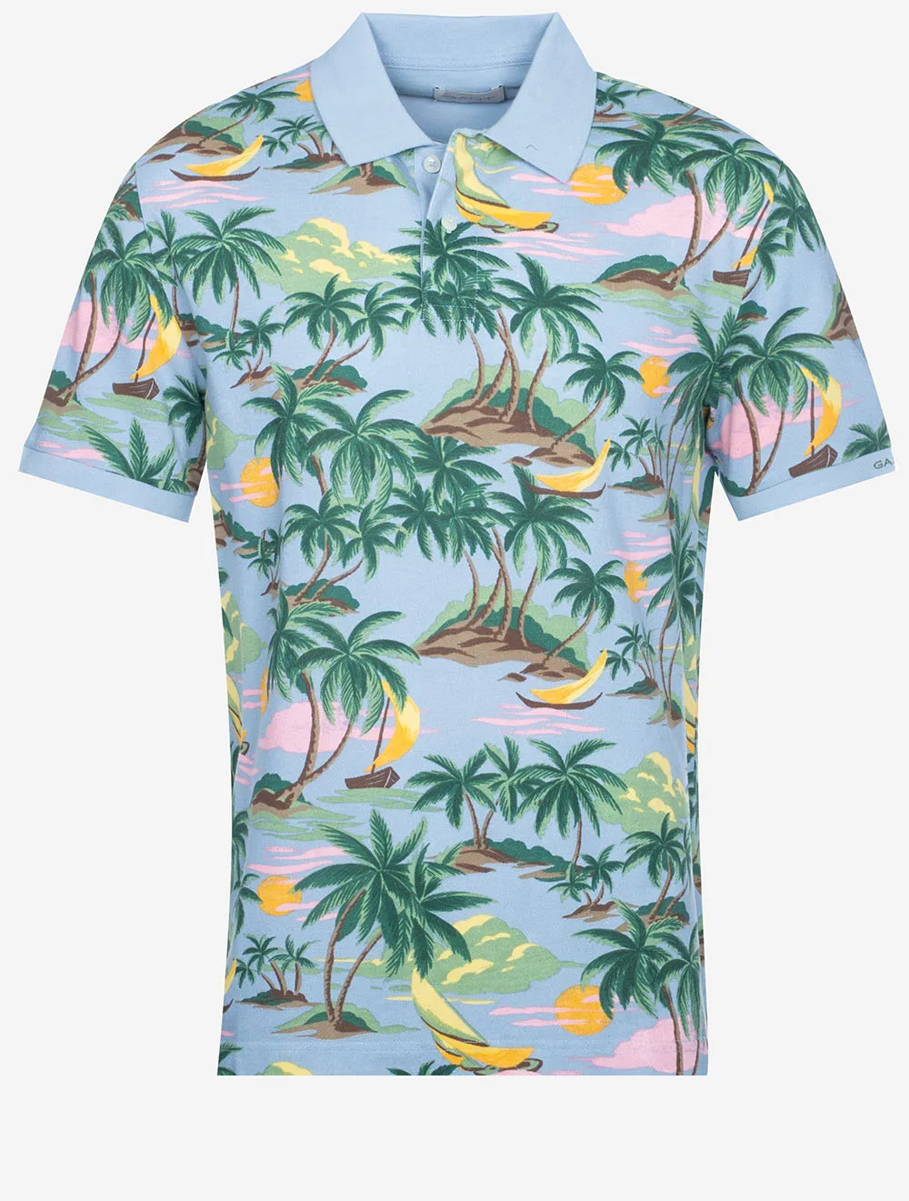 Hawaii-Druck Kurzarm Polo Taubenblau