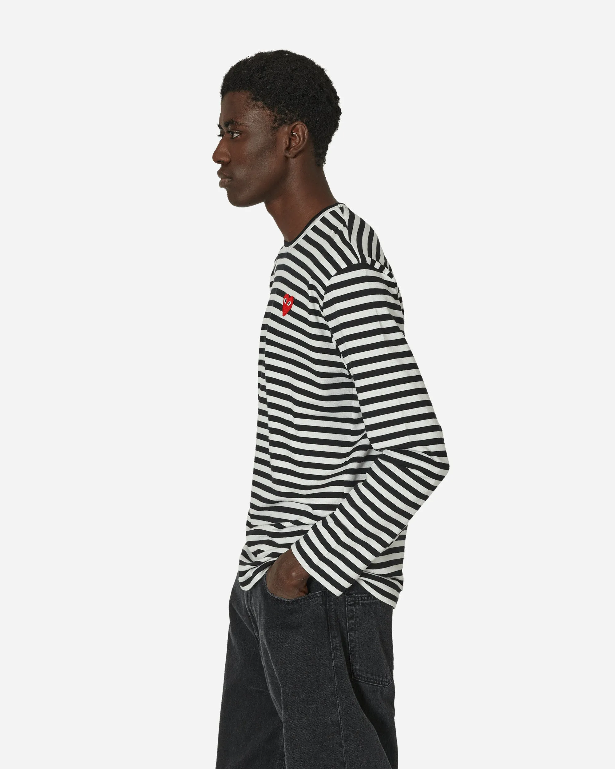 Herz-Gestreiftes Langarm-T-Shirt Schwarz
