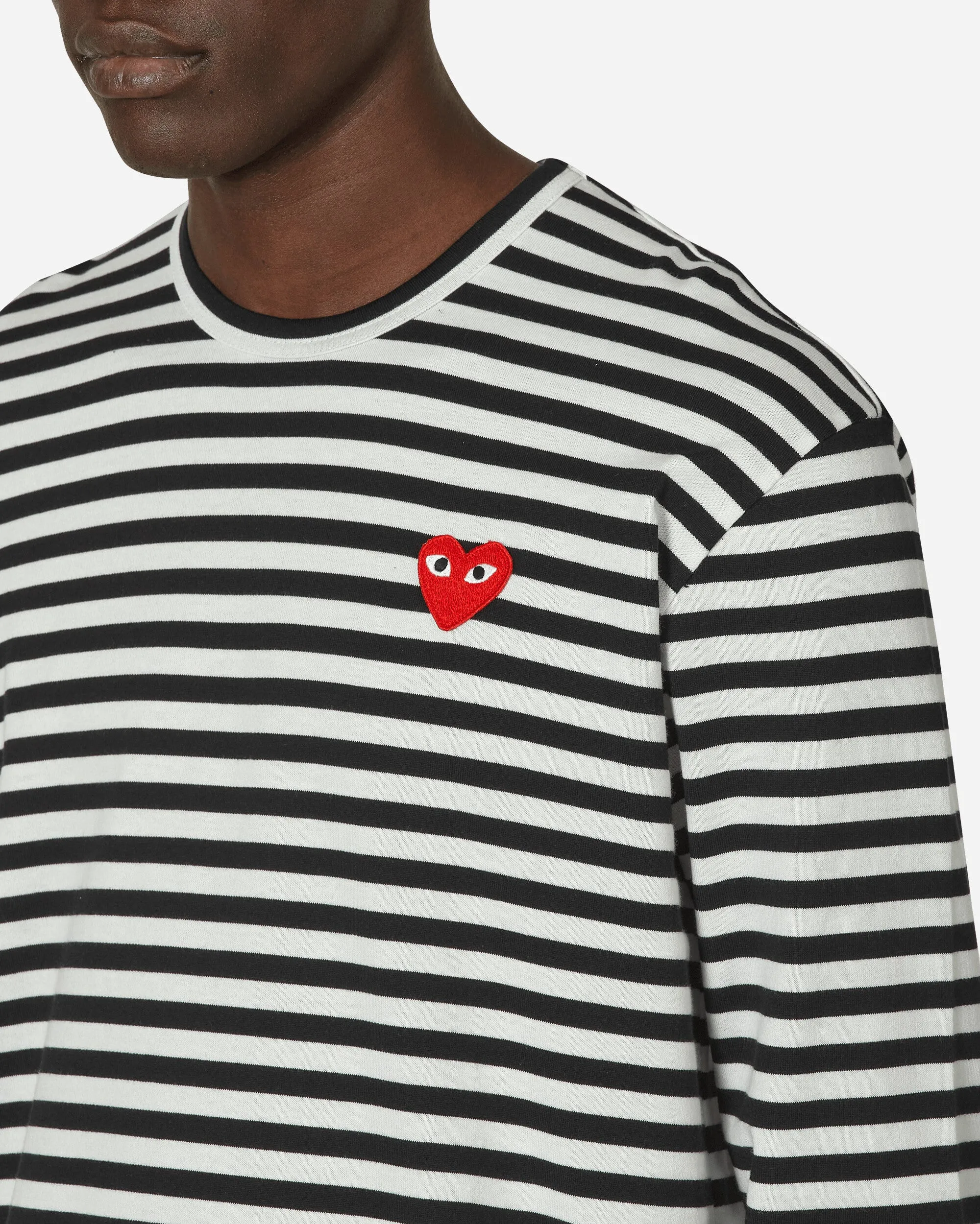 Herz-Gestreiftes Langarm-T-Shirt Schwarz