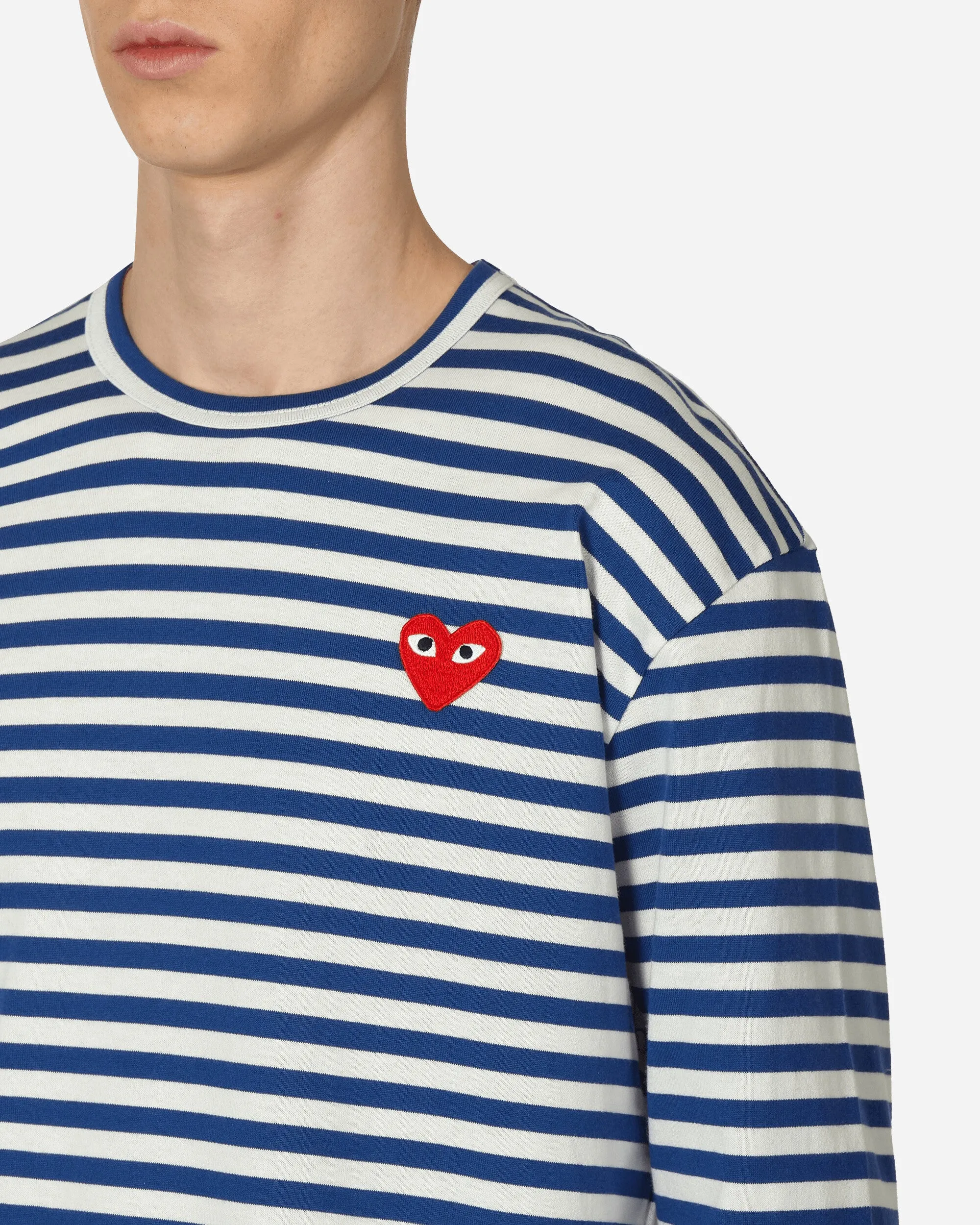 Herzgestreiftes Langarm-T-Shirt Marineblau