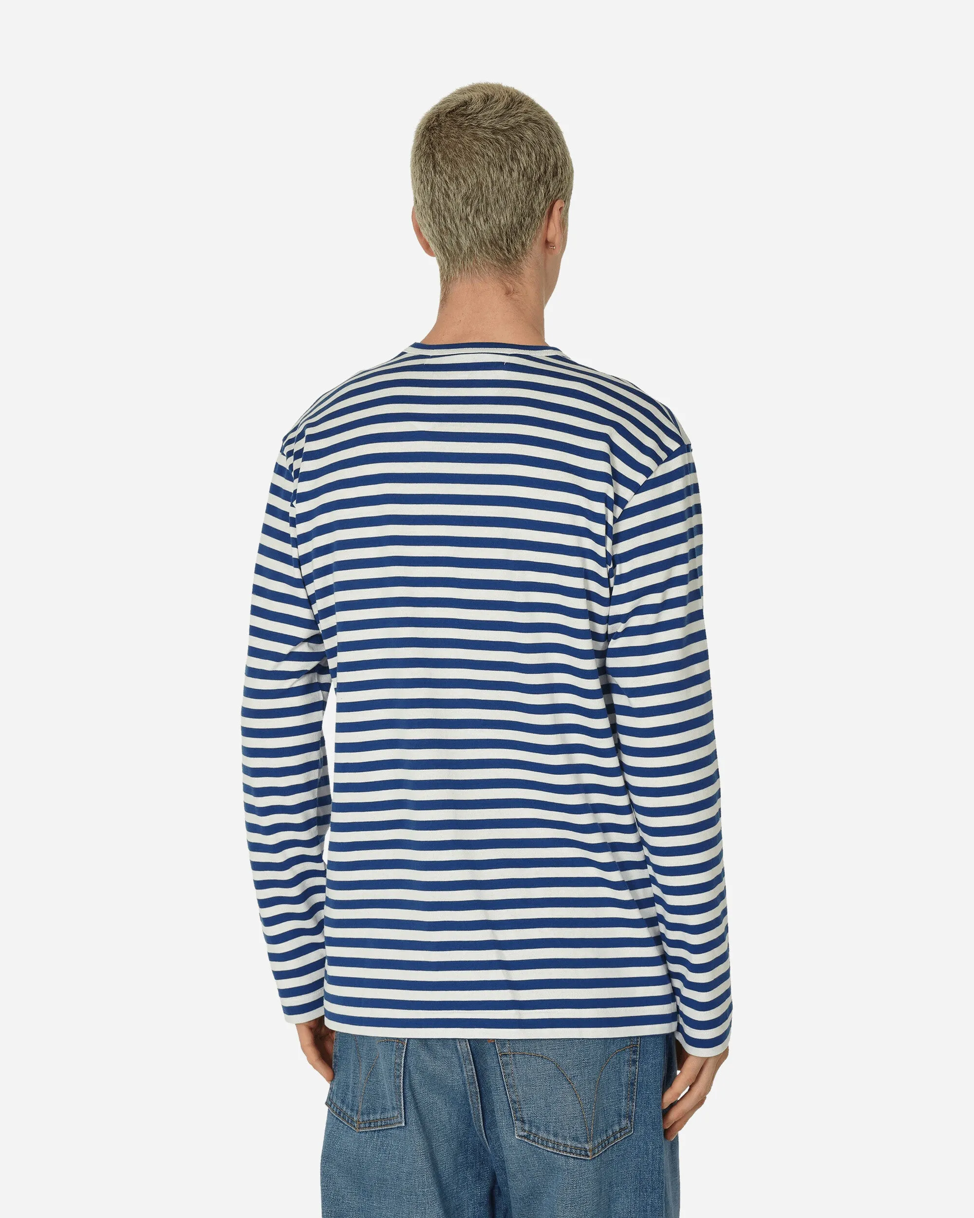 Herzgestreiftes Langarm-T-Shirt Marineblau