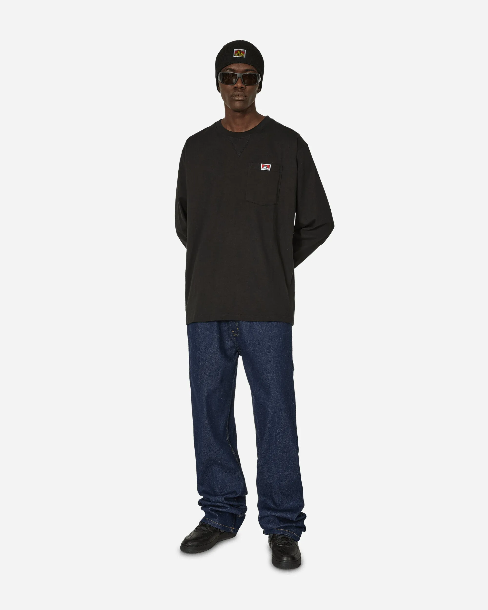 Robustes Klassisches Etikett T-Shirt mit Langarm und Tasche Schwarz