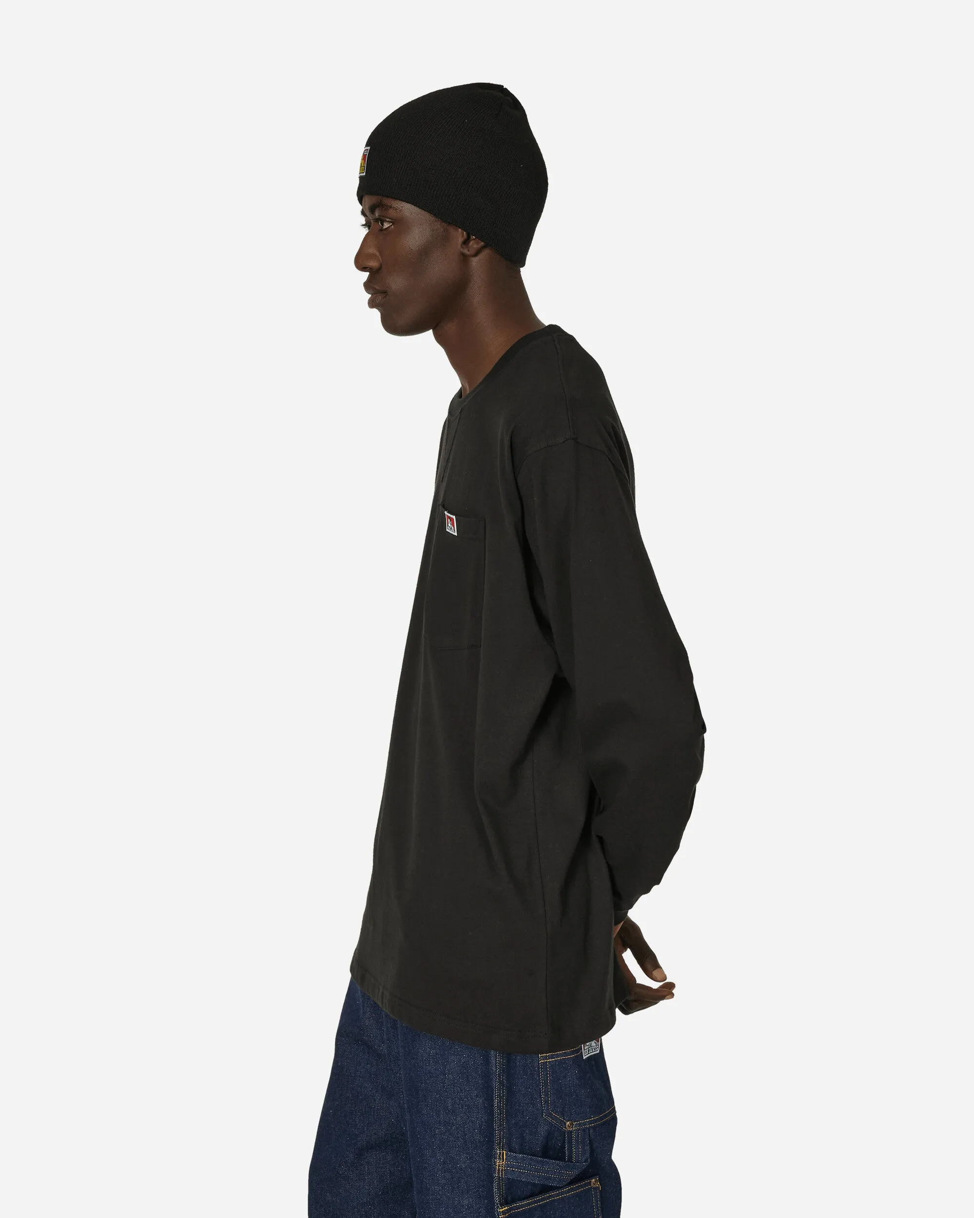 Robustes Klassisches Etikett T-Shirt mit Langarm und Tasche Schwarz
