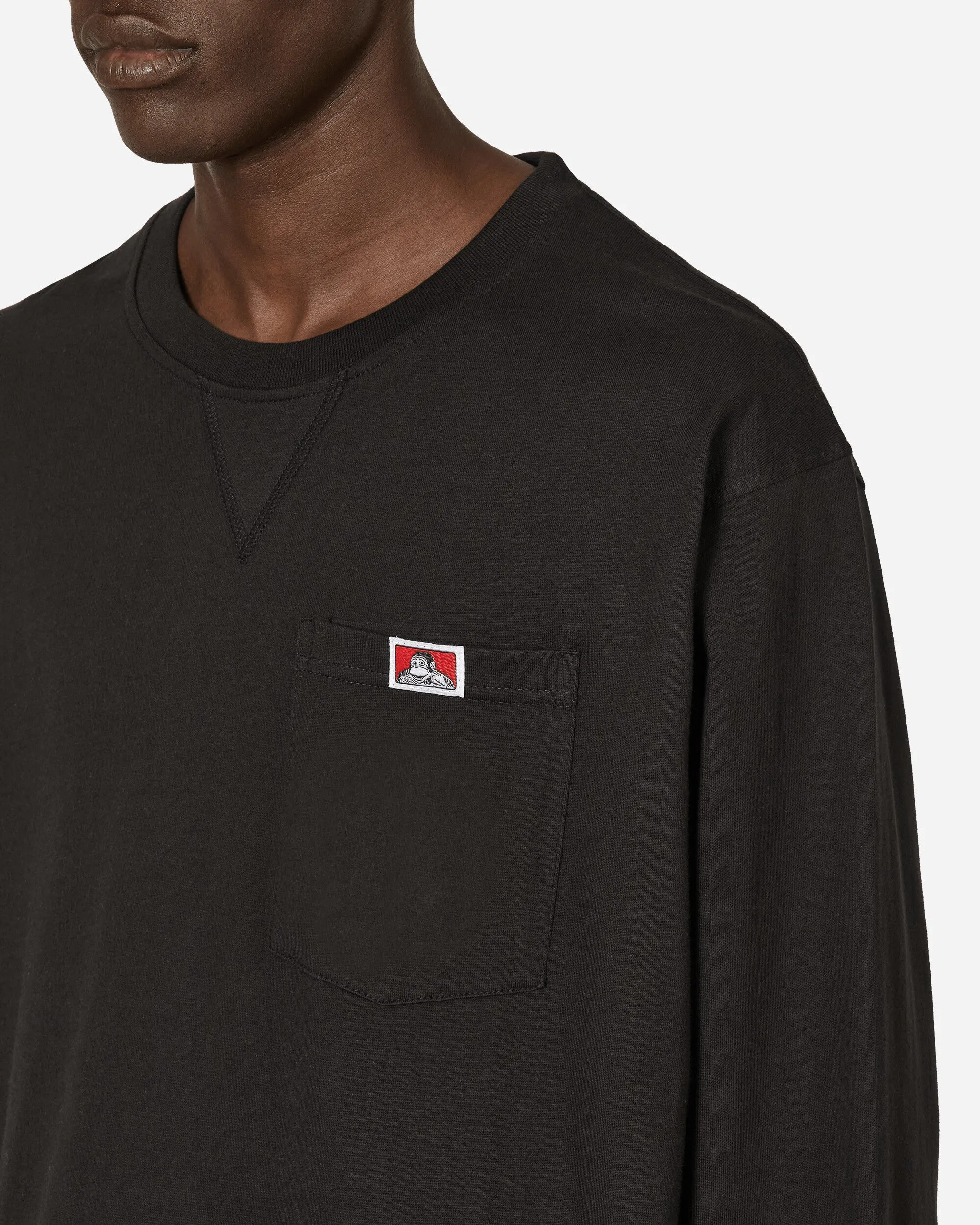 Robustes Klassisches Etikett T-Shirt mit Langarm und Tasche Schwarz