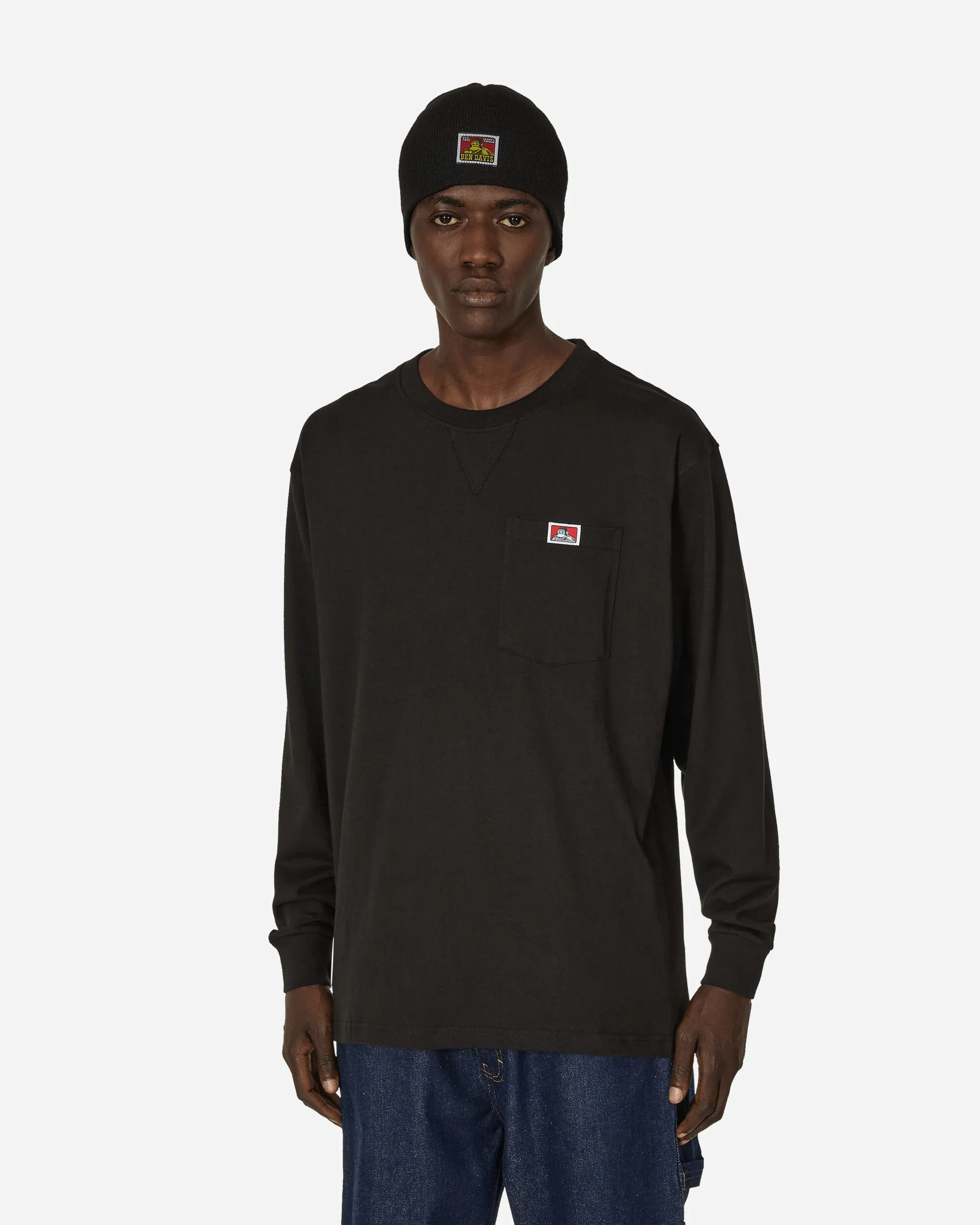 Robustes Klassisches Etikett T-Shirt mit Langarm und Tasche Schwarz