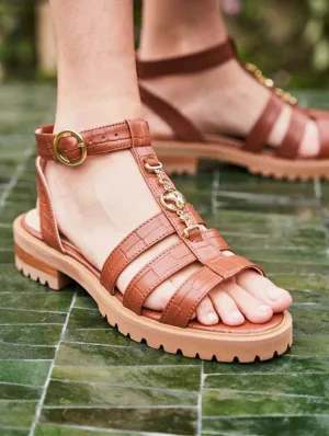 Hyazinth Vegan-Leder Breitriemchen-Symbol-Sandalen | Kamel Croco