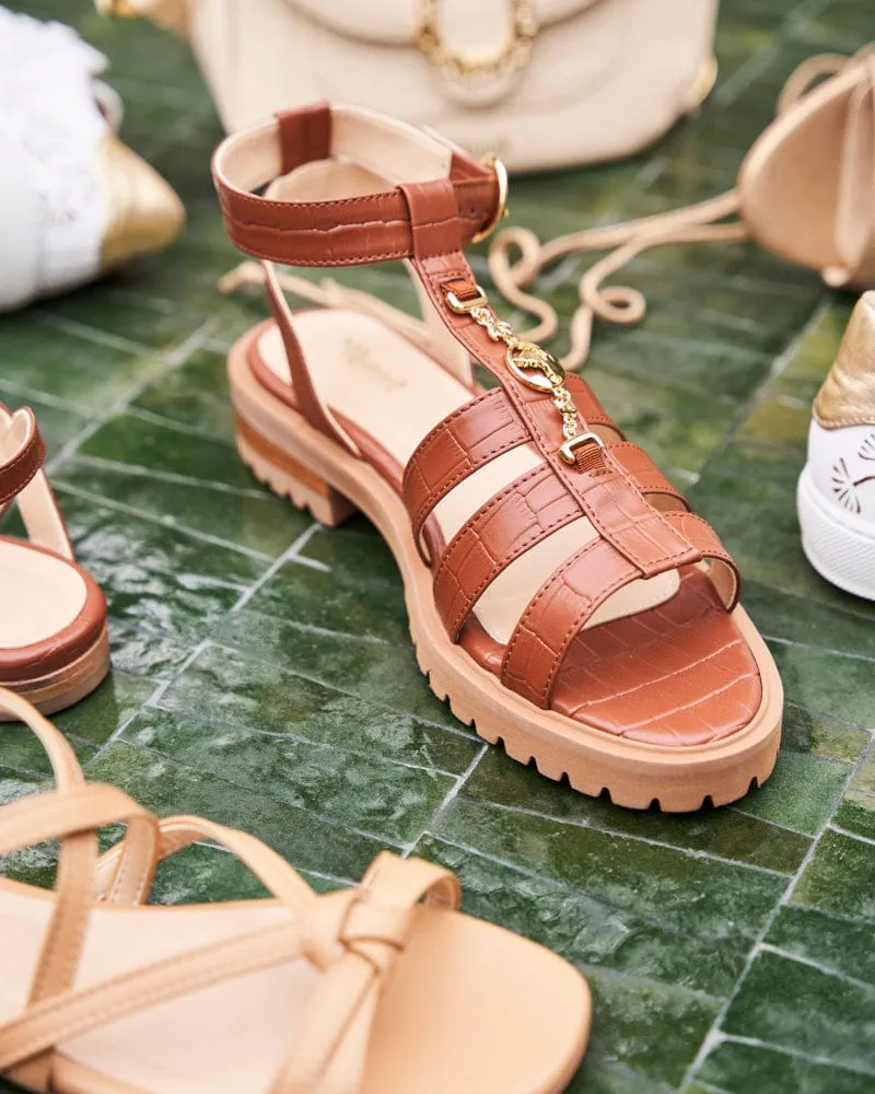 Hyazinth Vegan-Leder Breitriemchen-Symbol-Sandalen | Kamel Croco