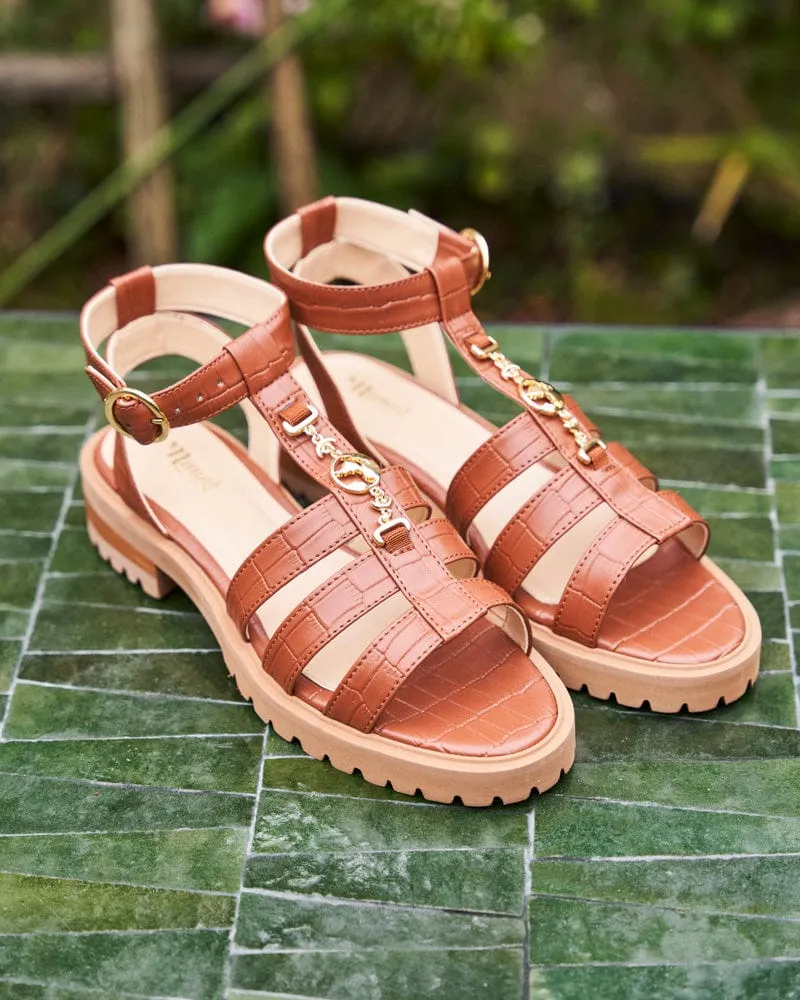 Hyazinth Vegan-Leder Breitriemchen-Symbol-Sandalen | Kamel Croco