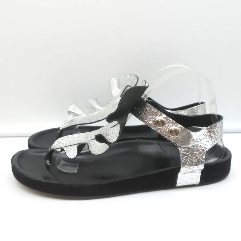 Isabel Marant Leakey Rüschen Sandalen Silber Metallic Leder Größe 41