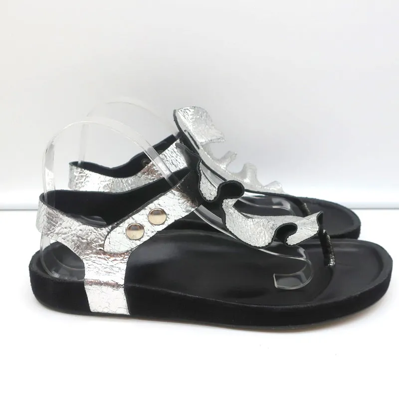 Isabel Marant Leakey Rüschen Sandalen Silber Metallic Leder Größe 41