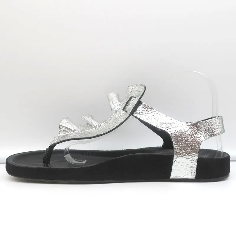 Isabel Marant Leakey Rüschen Sandalen Silber Metallic Leder Größe 41