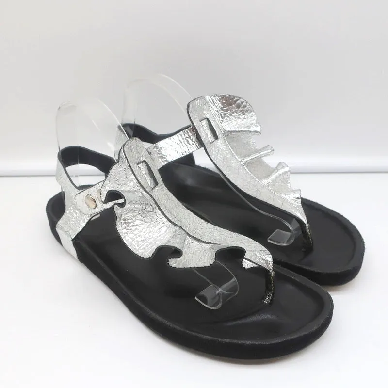 Isabel Marant Leakey Rüschen Sandalen Silber Metallic Leder Größe 41
