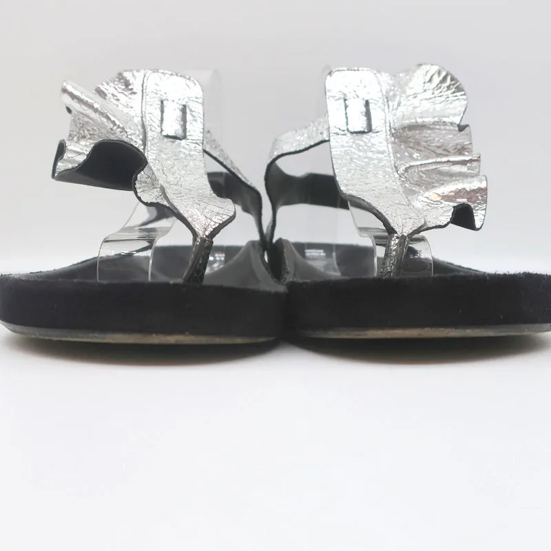 Isabel Marant Leakey Rüschen Sandalen Silber Metallic Leder Größe 41