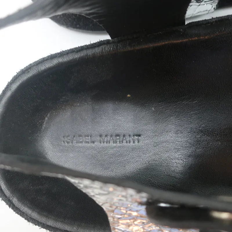 Isabel Marant Leakey Rüschen Sandalen Silber Metallic Leder Größe 41