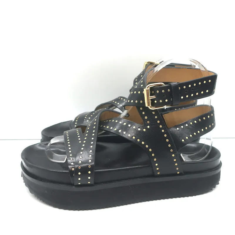 Isabel Marant Neryse Nieten Plateau-Sandalen Schwarz Leder Größe 36
