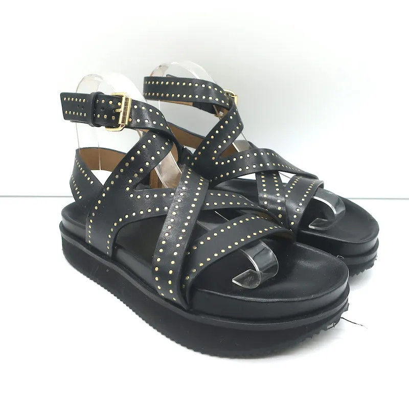 Isabel Marant Neryse Nieten Plateau-Sandalen Schwarz Leder Größe 36