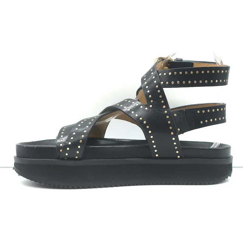 Isabel Marant Neryse Nieten Plateau-Sandalen Schwarz Leder Größe 36
