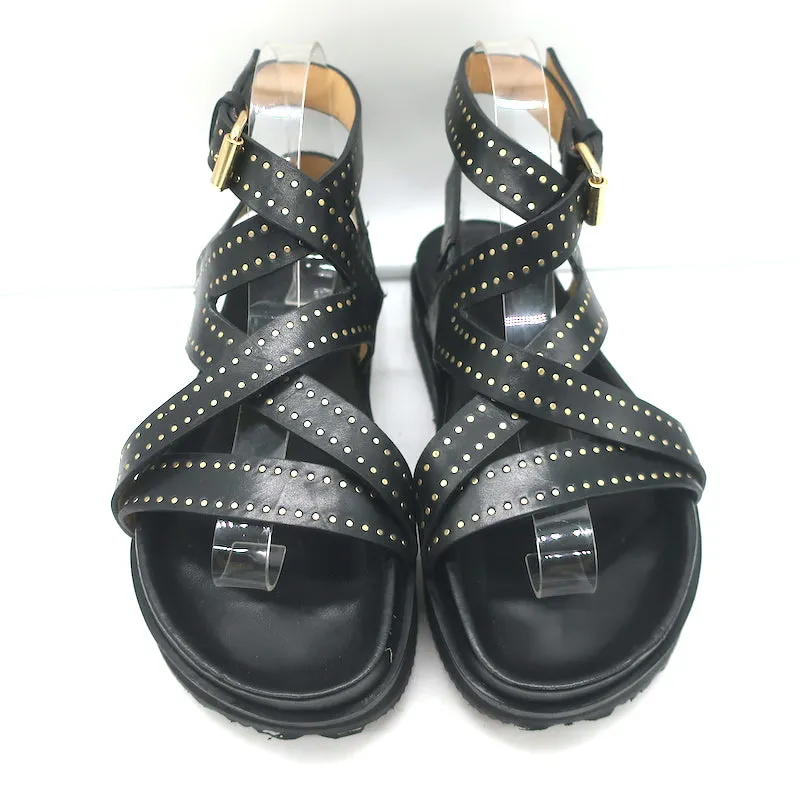 Isabel Marant Neryse Nieten Plateau-Sandalen Schwarz Leder Größe 36
