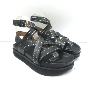 Isabel Marant Neryse Nieten Plateau-Sandalen Schwarz Leder Größe 36
