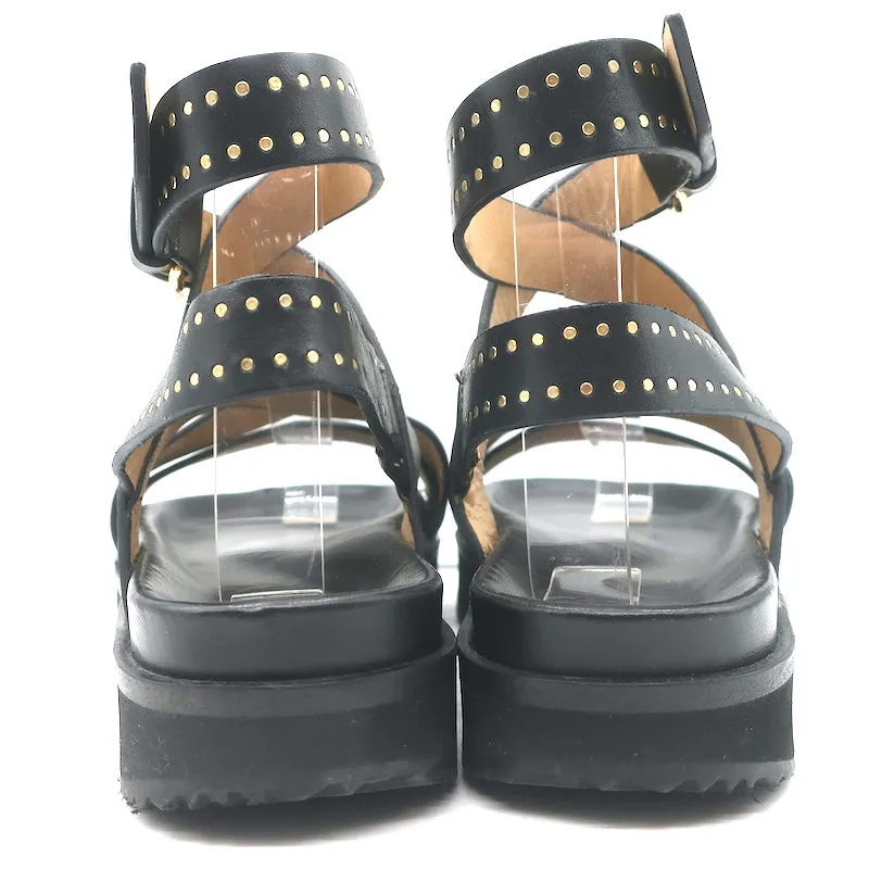 Isabel Marant Neryse Nieten Plateau-Sandalen Schwarz Leder Größe 36