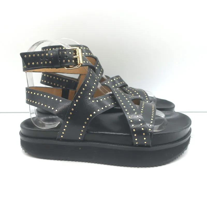 Isabel Marant Neryse Nieten Plateau-Sandalen Schwarz Leder Größe 36