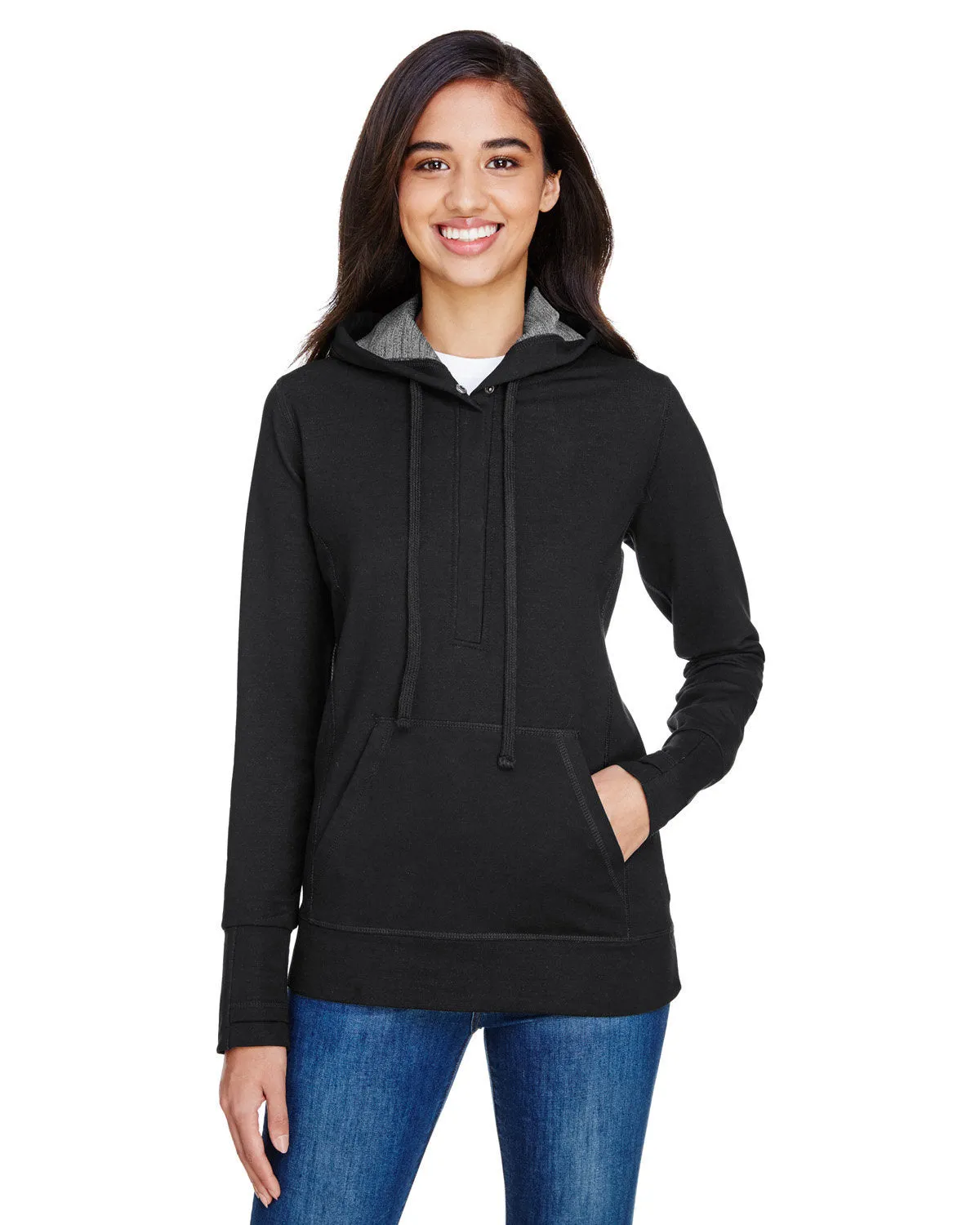 J America JA8431 Damen Omega Stretch-Snap-Placket Kapuzenpullover