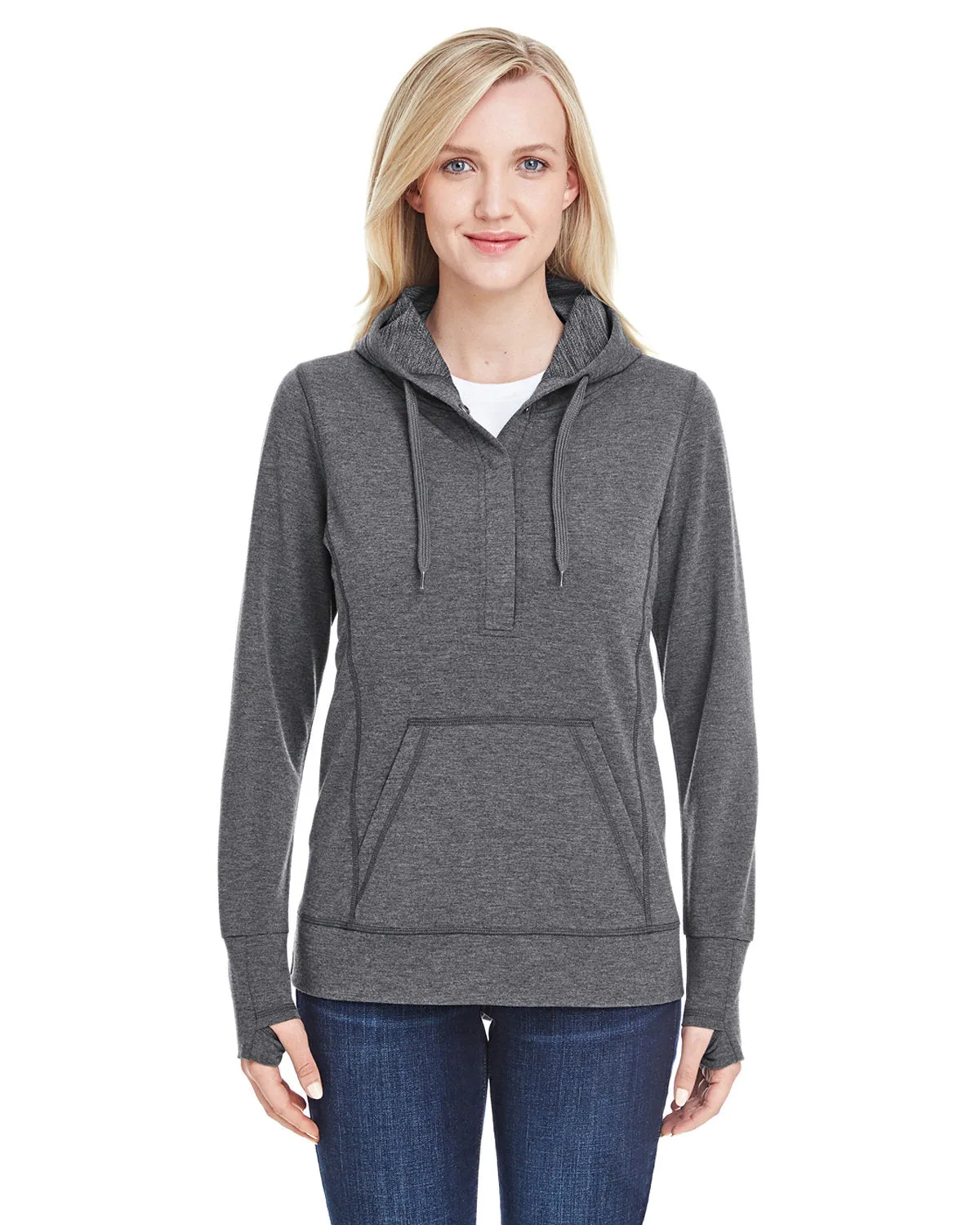 J America JA8431 Damen Omega Stretch-Snap-Placket Kapuzenpullover