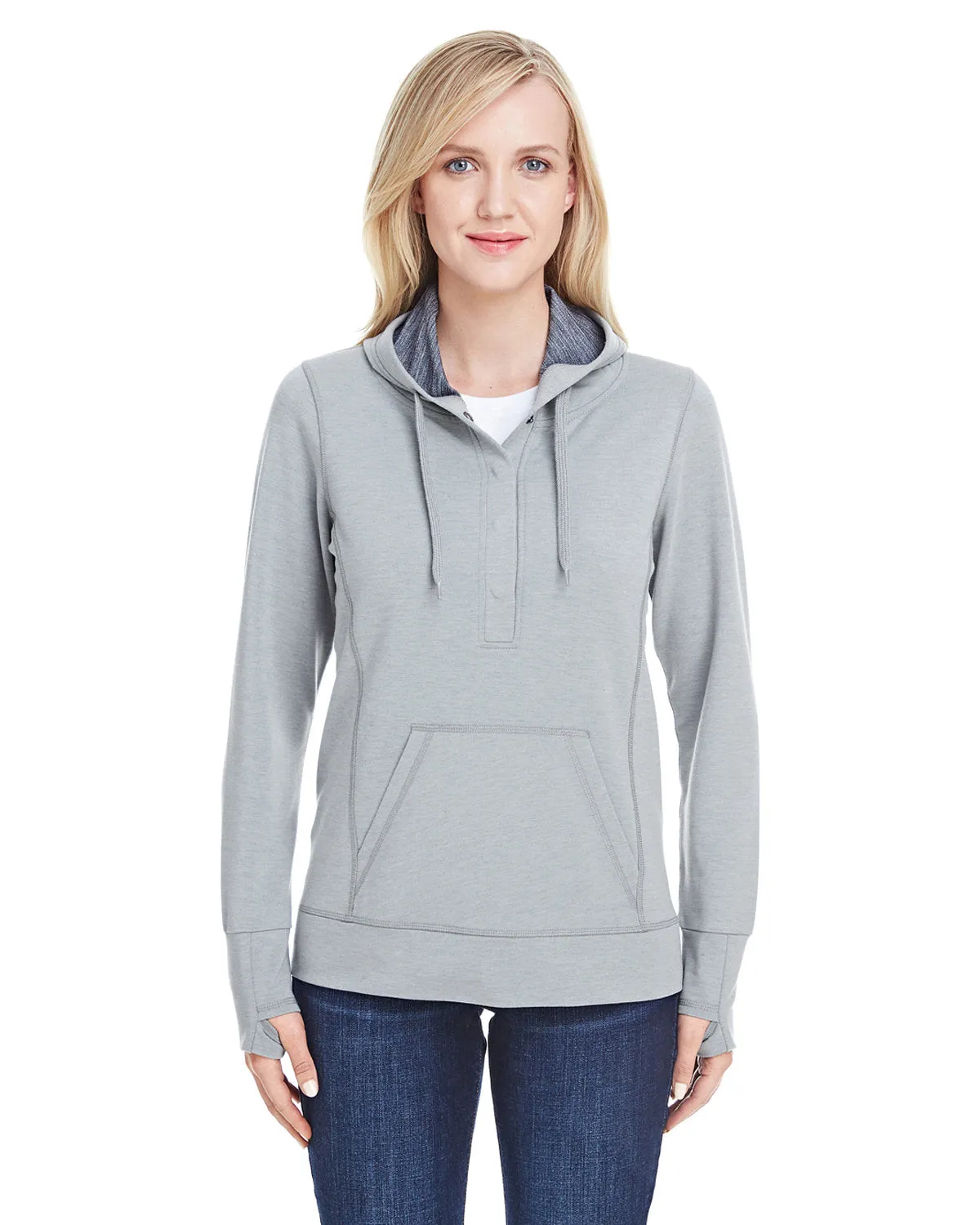 J America JA8431 Damen Omega Stretch-Snap-Placket Kapuzenpullover