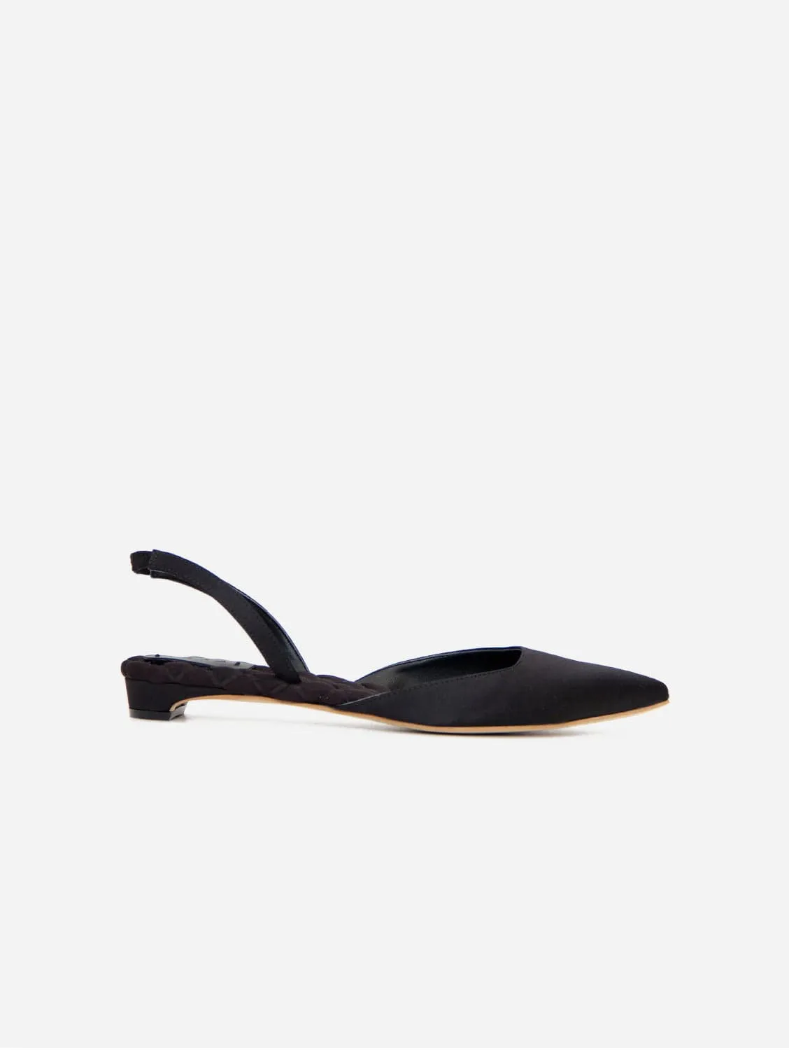 Jackie Cotton Vegan Slingback Flats | Satin Schwarz