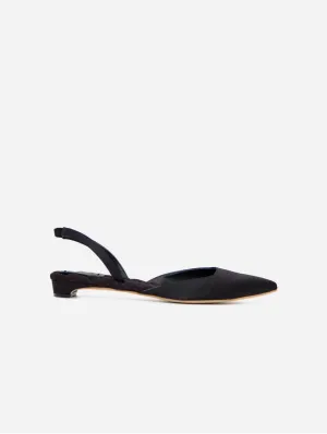 Jackie Cotton Vegan Slingback Flats | Satin Schwarz