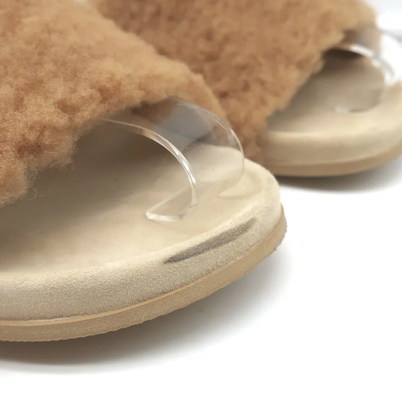 Jenni Kayne Shearling Slide Sandalen Natur Größe 41