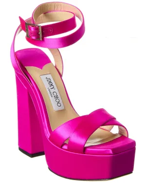 Jimmy Choo Gaia 140 Satin Plateau Sandalen