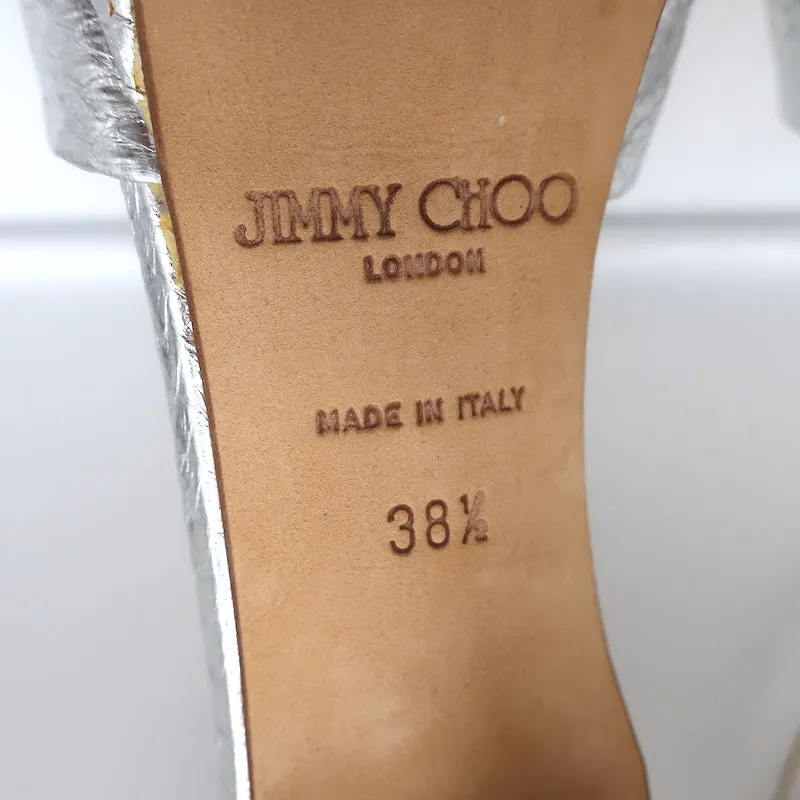Jimmy Choo Twisted Strap Plateau-Sandalen Silber Schlangenleder Größe 38.5