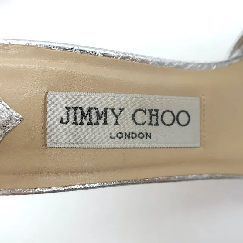 Jimmy Choo Twisted Strap Plateau-Sandalen Silber Schlangenleder Größe 38.5